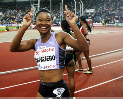 Okparaebo competing at her home meet in Oslo, where she won the Diamond League 100m in 2012