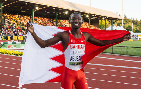 Abbas Abubakar after winning World Junior Bronze for Bahrain at Oregon 2014. (Photo credit: Kevin Morris)